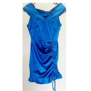 blue off the shoulder dress. new without tags. adjustable length. size small